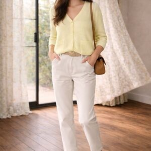 Repeat Cashmere Blend Lemon Yellow Cardigan Dolman 3/4 Sleeve Soft Knit